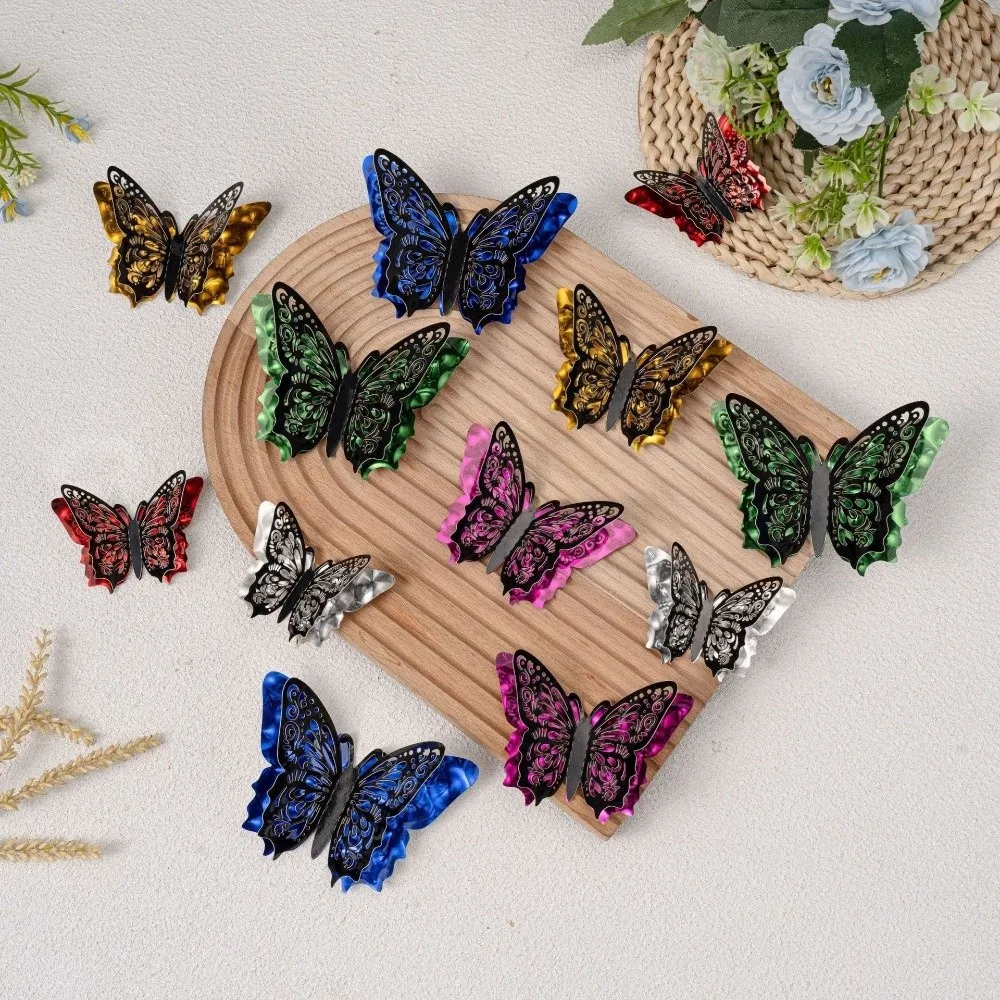 12 Pcs Colorful 3D Butterfly Wall Stickers Glitter Wings Patchwork Double-Layer Wall Stickers Fairy Hollow Wall Decals