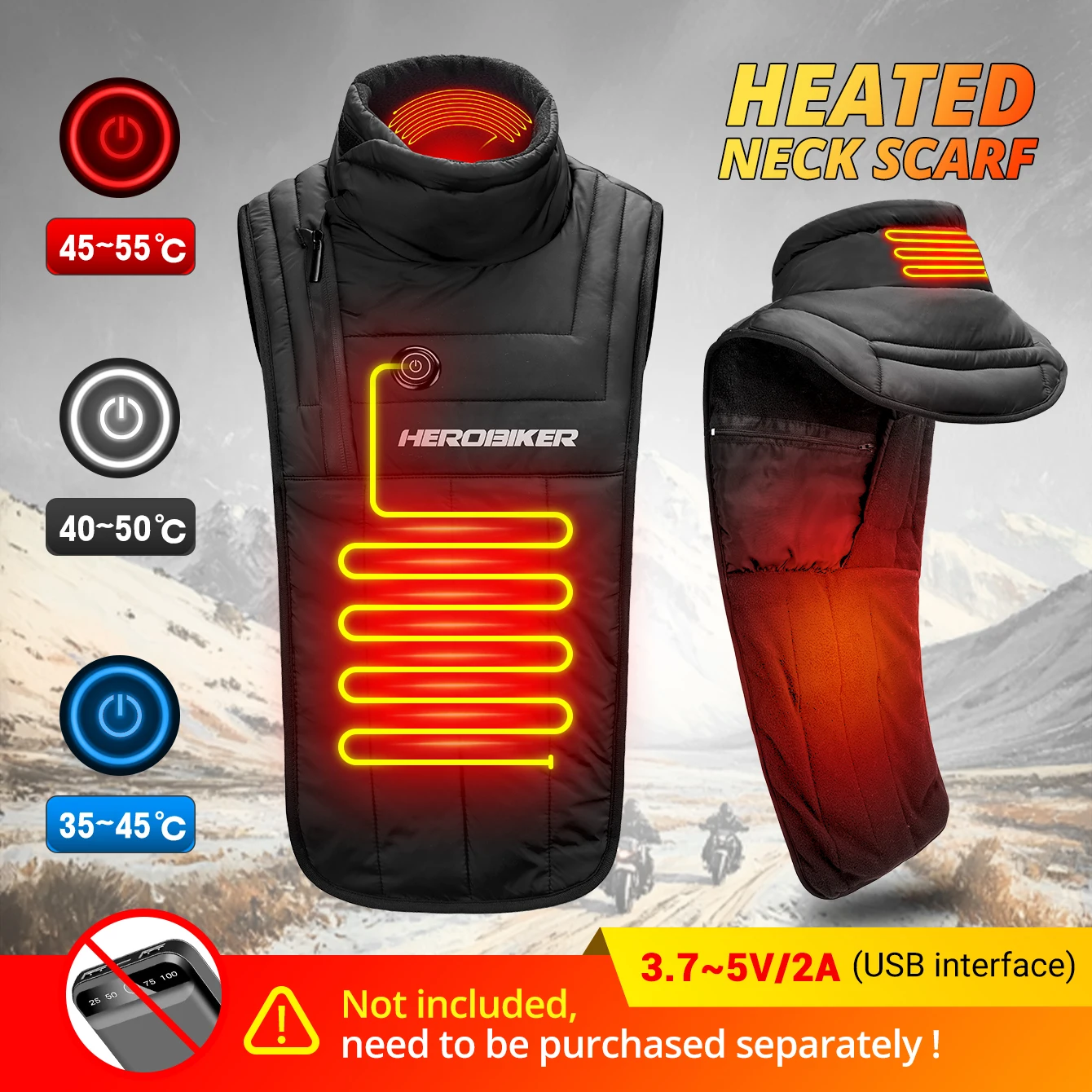 

Winter Motorcycle Heated Scarf Warm Motorcycle Riding Scarf Electric Heating Neck Windproof for Outdoor Warm Winter Gear Scarf