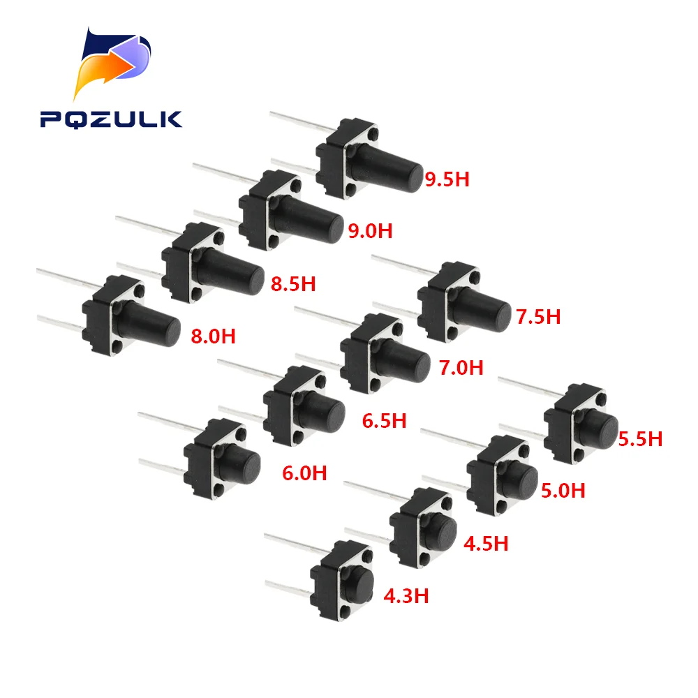 20PCS Środkowy 2-pinowy przełącznik 6x6x4.3/5/6/7/8/9/10mm Dotykowe przełączniki przyciskowe 6*6*4.3 6*6*5 6*6*6 6*6*7 6*6*8 6*6*9 6*6*10