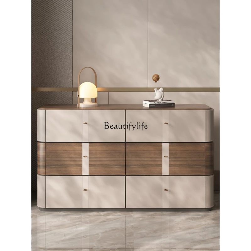 

Italian minimalist light luxury all solid wood chest modern simple walnut color