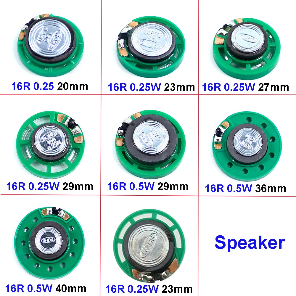 2pcs Ultra-thin speaker 16ohms 0.25 watt 0.25W 0.5W 16R speaker Diameter  21mm 23mm 27mm 29mm 36mm 40mm