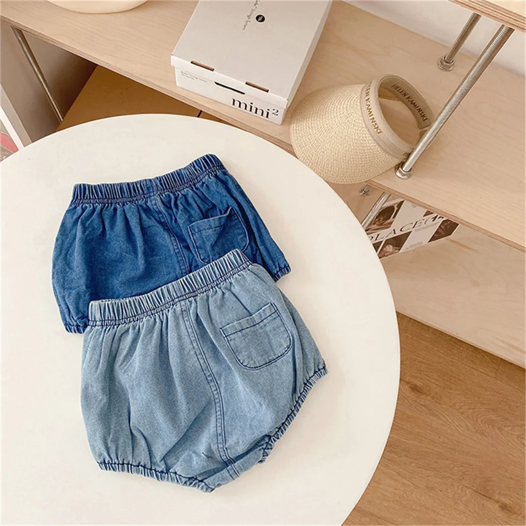 Summer Korean Casual Denim Shorts for Baby Boys Bloomers Soft Breathable Cotton Cozy Toddler Diaper Cover Kids Pockets Pants