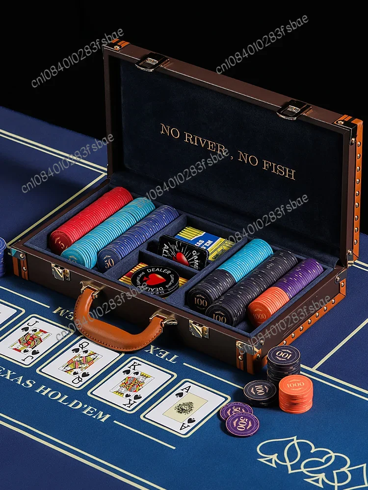 Laurel 300-Piece Rivet Leather Case Full Set of Texas Poker Ceramics Chip Coins Suit for Texas Poker