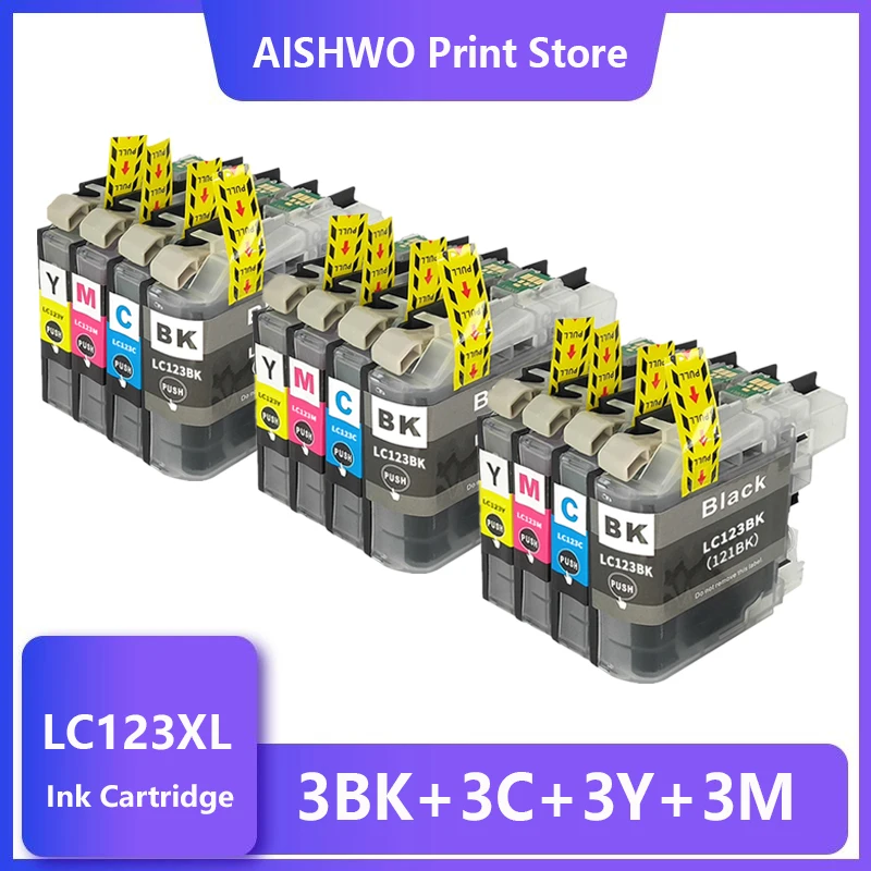 12PK LC123 Compatible Ink Cartridge For Brother LC121 LC123 XL For DCP-J552DW DCP-J752DW MFC-J470DW MFC-J650DW Inkjet Printer