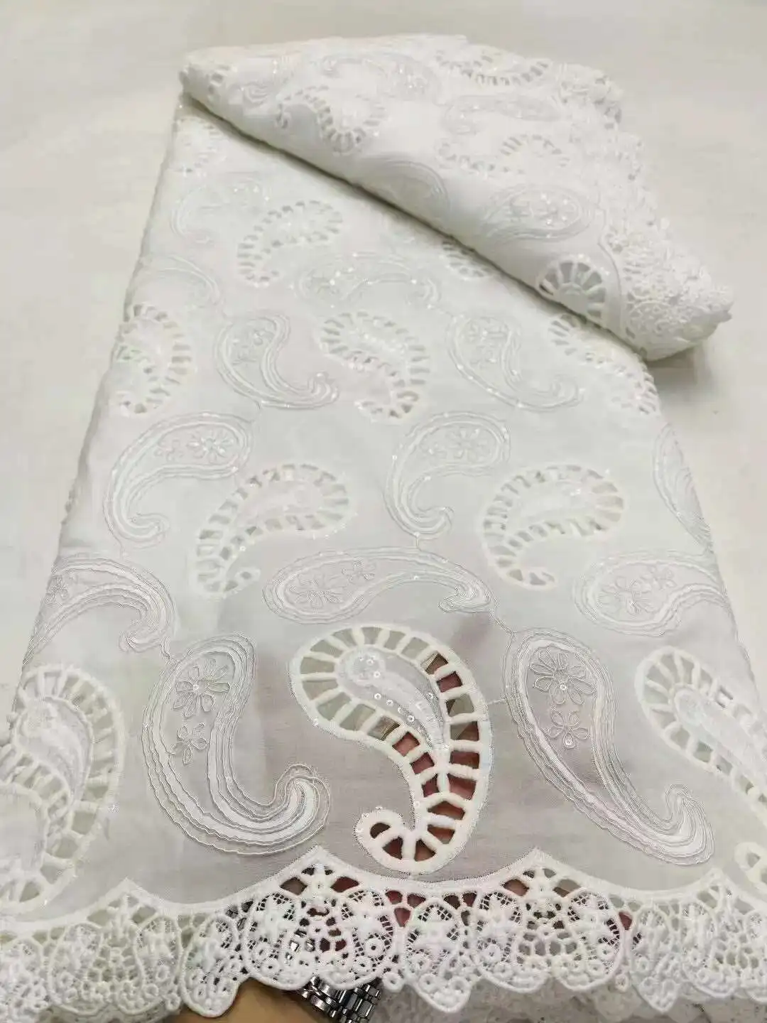 

High Quality 2025African Milk Silk Sequins Cord Lace Fabric Latest French Net Lace Tulle Mesh Fabric For Party Dress Sewing