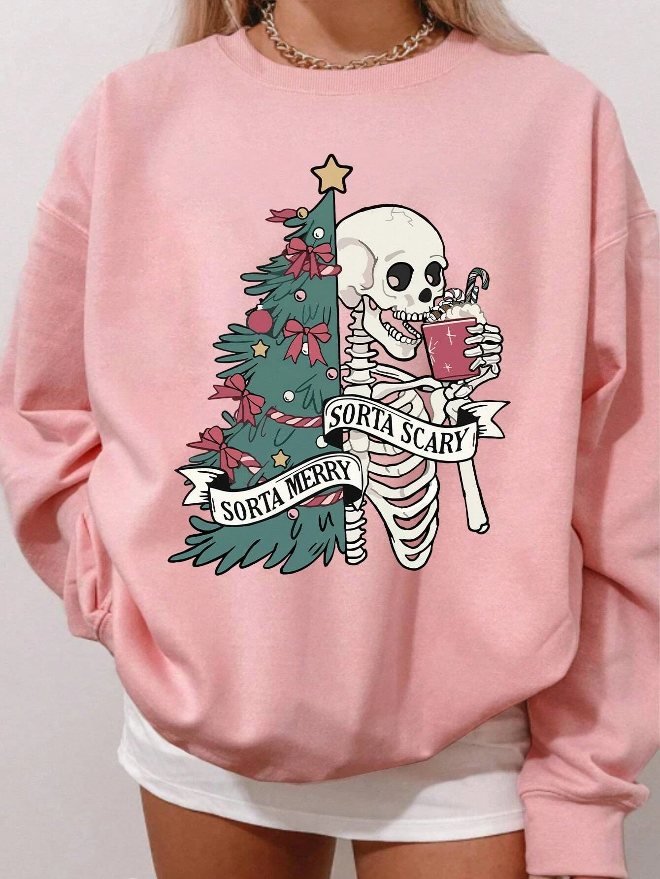 

Women Plus Size Skull Print Crew Neck Long Sleeve Casual Sweatshirt, For Winter