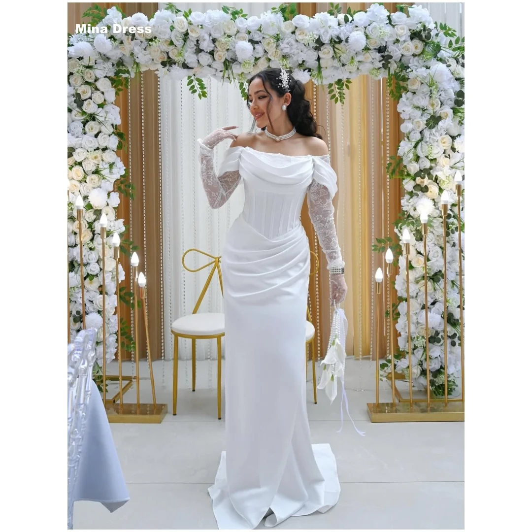 

Mina Customized White Prom Dress One Shoulder Elegant Party Dresses Lace Pleated Slit Sharon Said Evening Luxury Special Events
