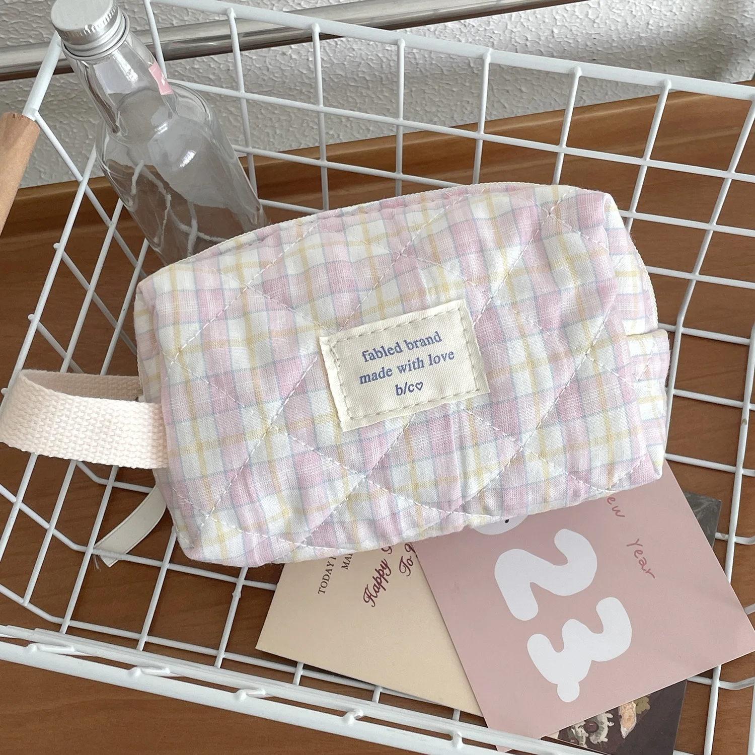 Retro Plaid Ladies Storage Bags Quilted Cotton College Girls Pencil Case Women\'s Cosmetic Bag Simple Female Small Purse Handbags