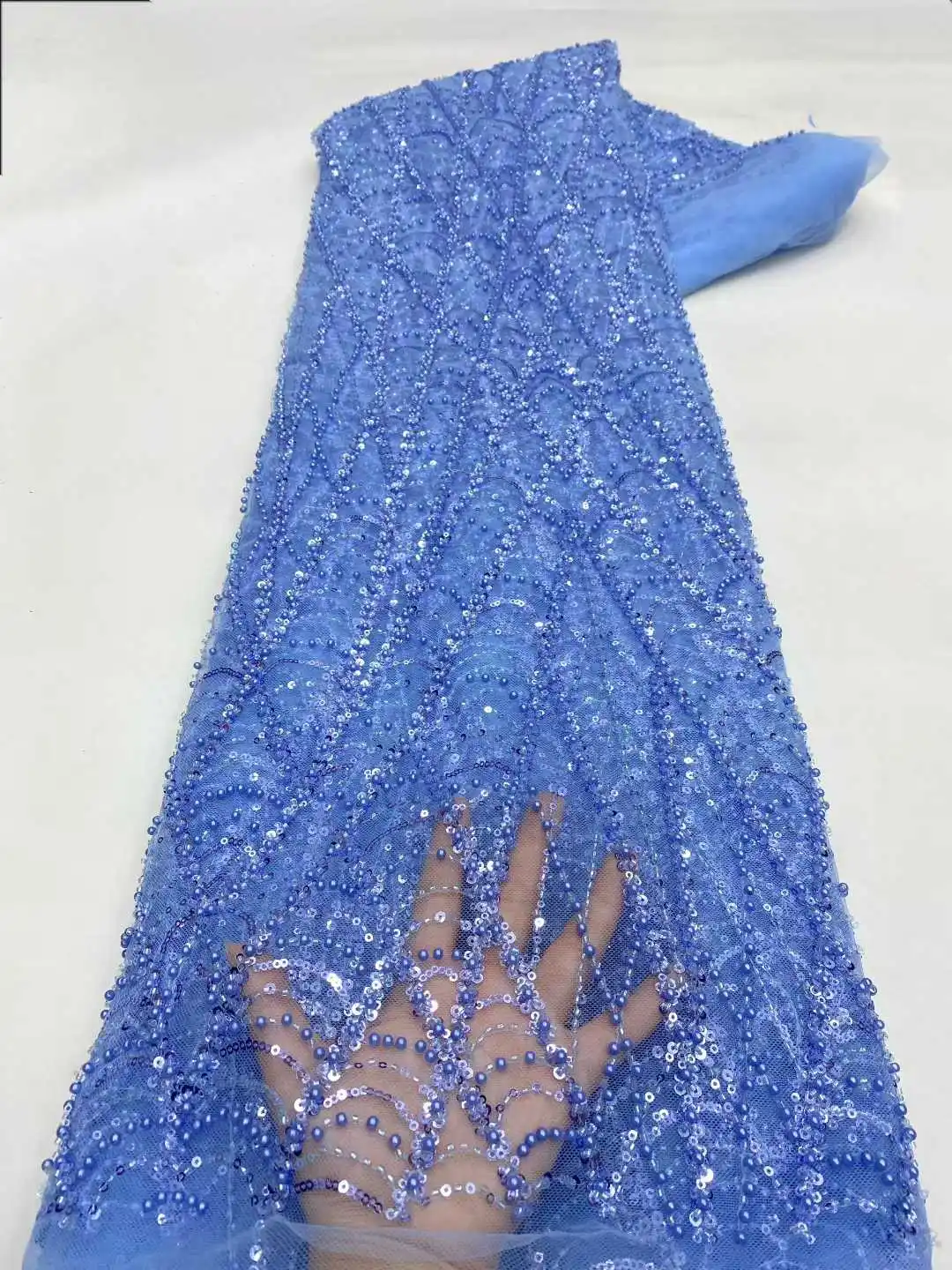 High Quality African Sequins Beaded Lace Fabric 2025 French Nigerian Style Embroidery for Wedding Sewing And Special Occasions