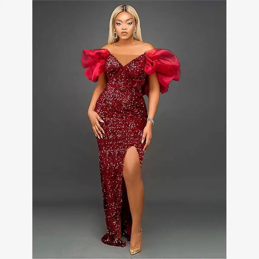 

Сексуальное вечернее платье большого размера с пайетками, длинное, с V-образным вырезом, с цветочным узором, с завышенной талией, в пол