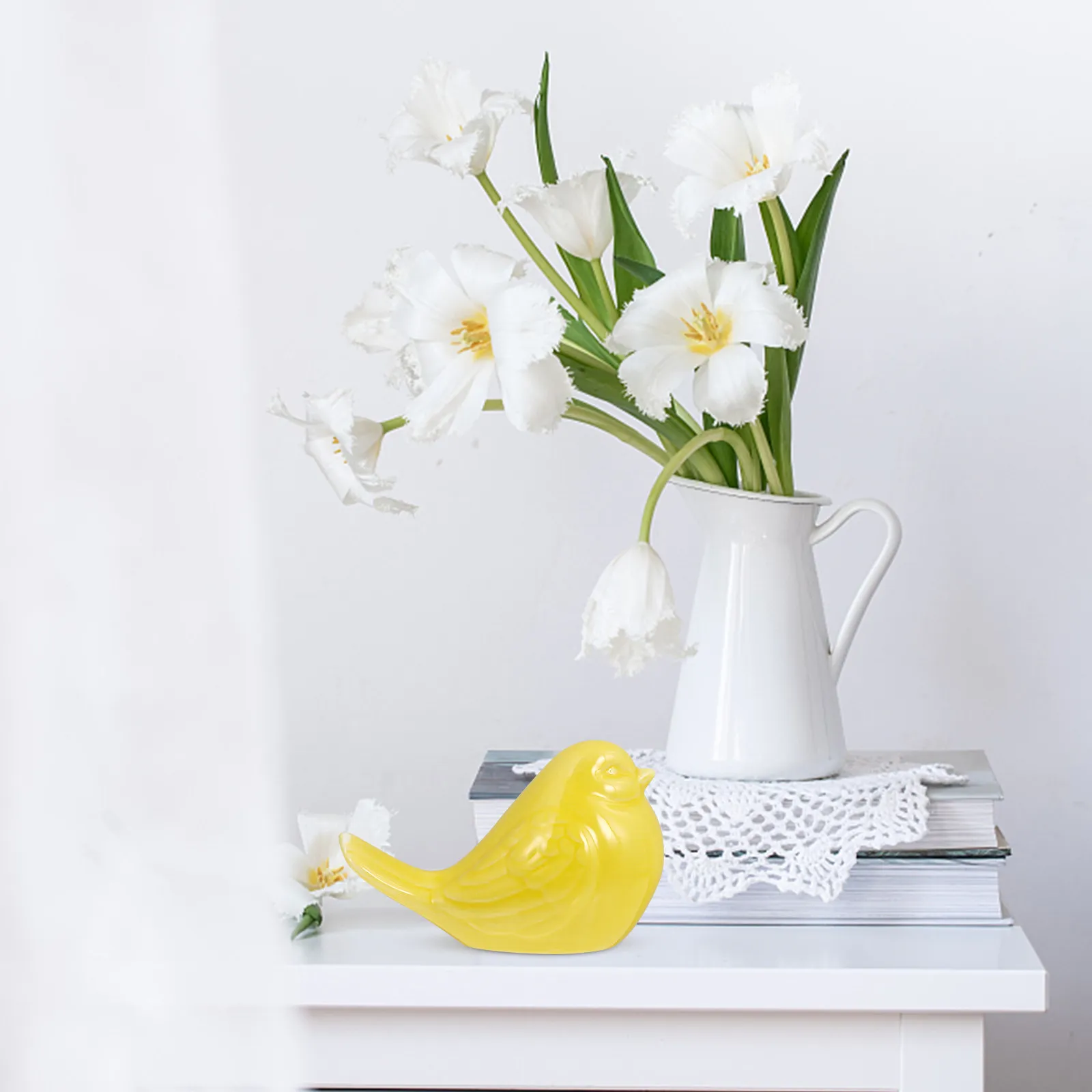 Ceramic Bird Statue Small Yellow Porcelain Bird Creative Home Garden Desktop Display Decor Attractive Natural Beauty Decoration