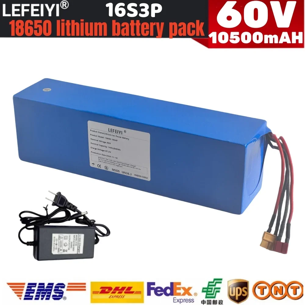 Electric Vehicle Lithium Battery 60V 10.5Ah for Harley Two-wheel Foldable Citycoco Electric Scooter Bicycle 18650 16S3P