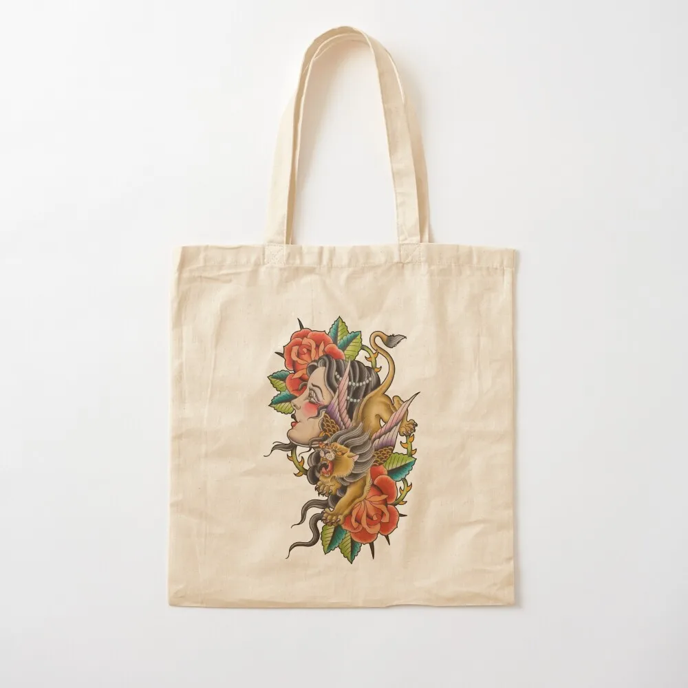 

Traditional Lady Head Tattoo Flash Tote Bag Big bag women shopper bag women canvas Women's bags Canvas Tote