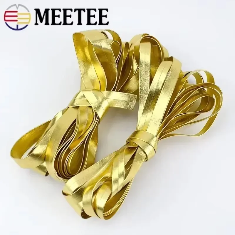 5M Meetee 5-50mm Synthetic PU Leather Ribbon Gold Silver Band for Bag Strap Clothes Decor Rope Necklace Cord DIY Craft Material