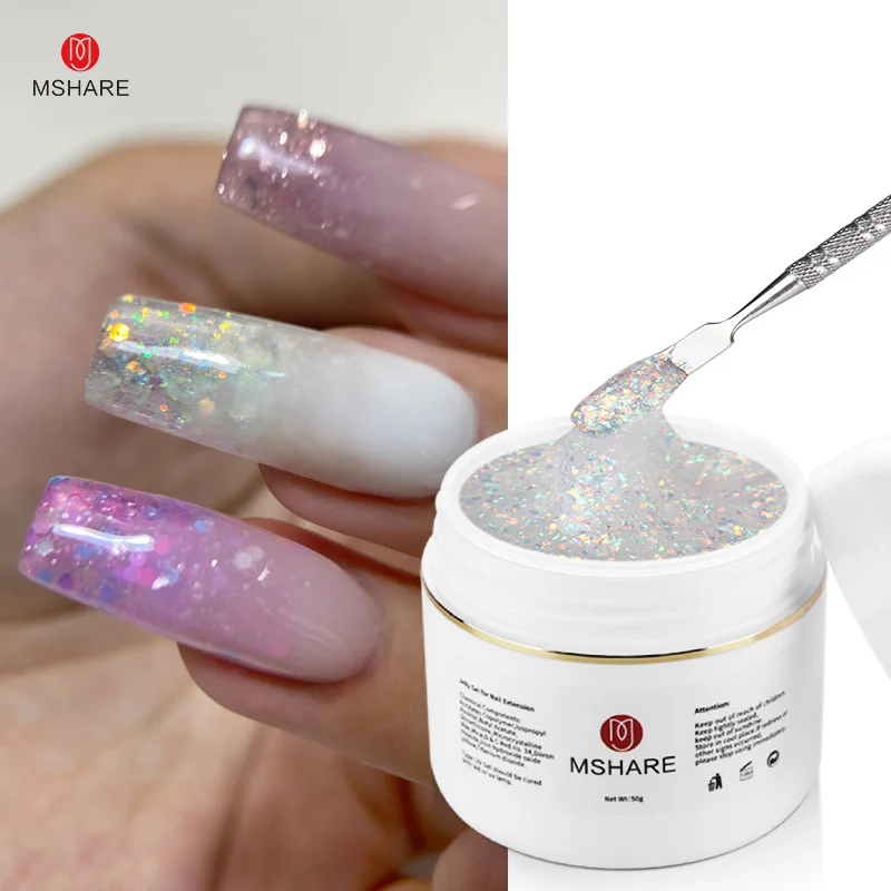 MSHARE 50g Sequin Glitter Builder  Extension Nail Gel  Polish Shiny UV LED Nails Glue For Nail Art