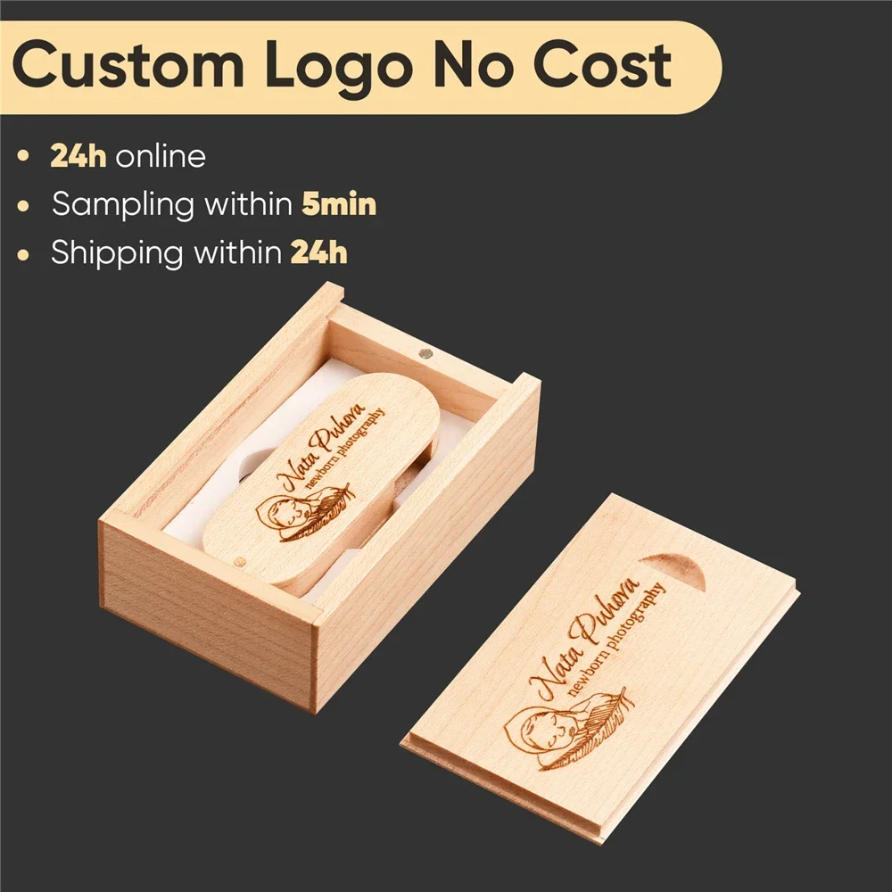 JASTER 1PCS Free Custom Logo Wooden USB3.0 Box Pen Drive 8GB 16GB 32GB 64GB USB Flash Drive Photography Wedding Gift Pendrive