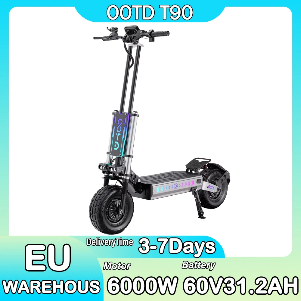 Scooter elettrici T90 Motore da 6000 W Batteria 60V31.2AH Frenatura idraulica Assorbimento degli urti Pneumatici fuoristrada da 13 pollici Scooter elettrici pieghevoli