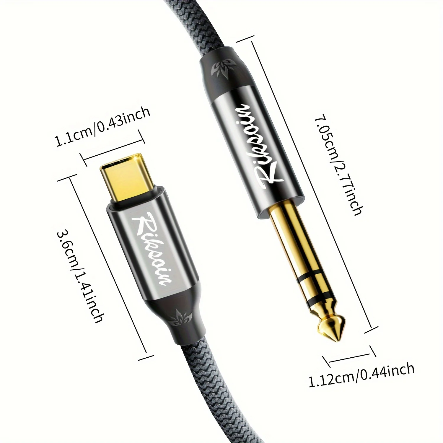 RIKSOIN USB C to 6.35mm TRS Stereo Instrument Cables, USB Type C to 1/4 inch Audio Adapter for Amplifier, Mixer, Home Theater