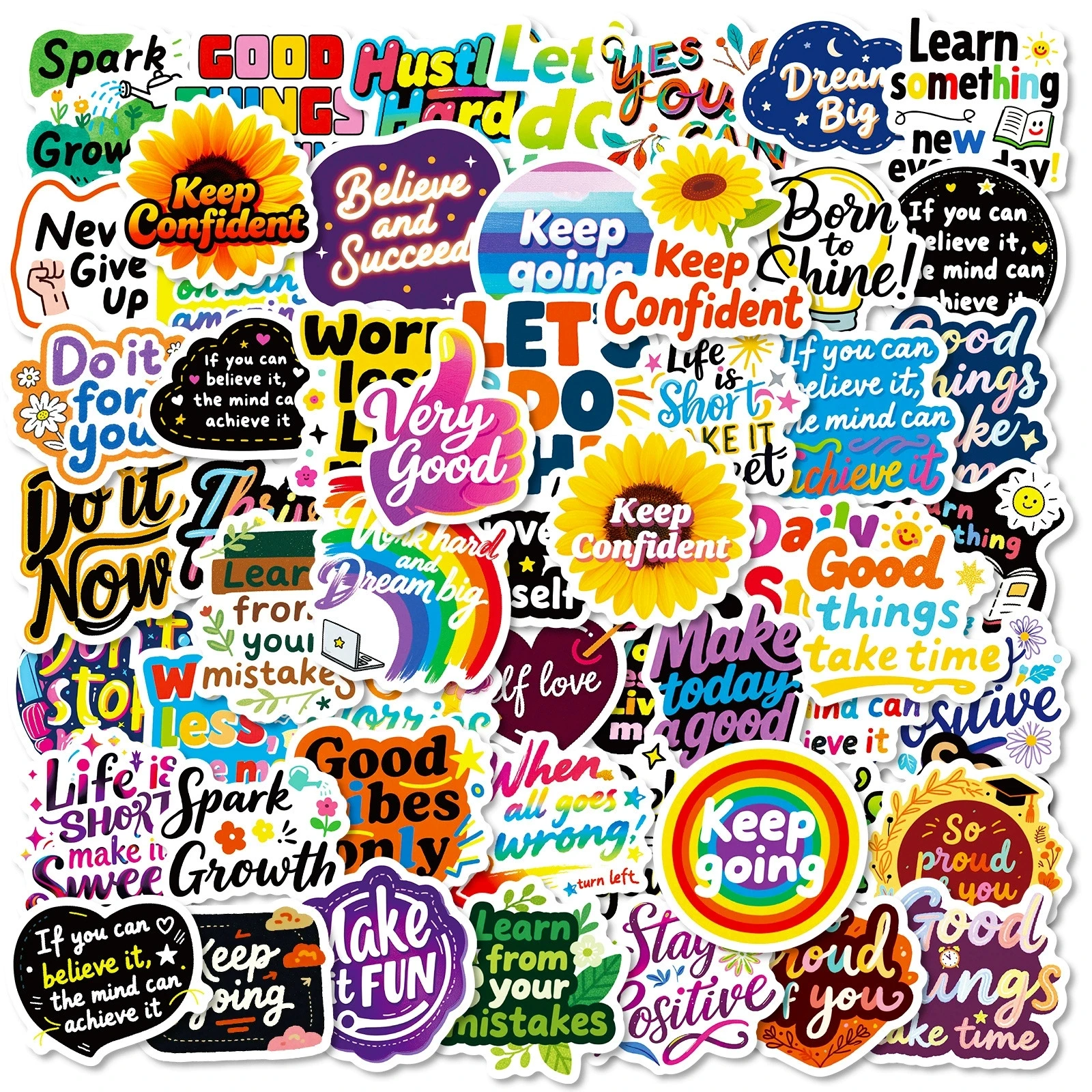 56 قطعة من ملصقات الكتابة على الجدران الملهمة، ملصقات نصية إيجابية، ملصقات قرطاسية مقاومة للماء للكمبيوتر المحمول والكمبيوتر المحمول
