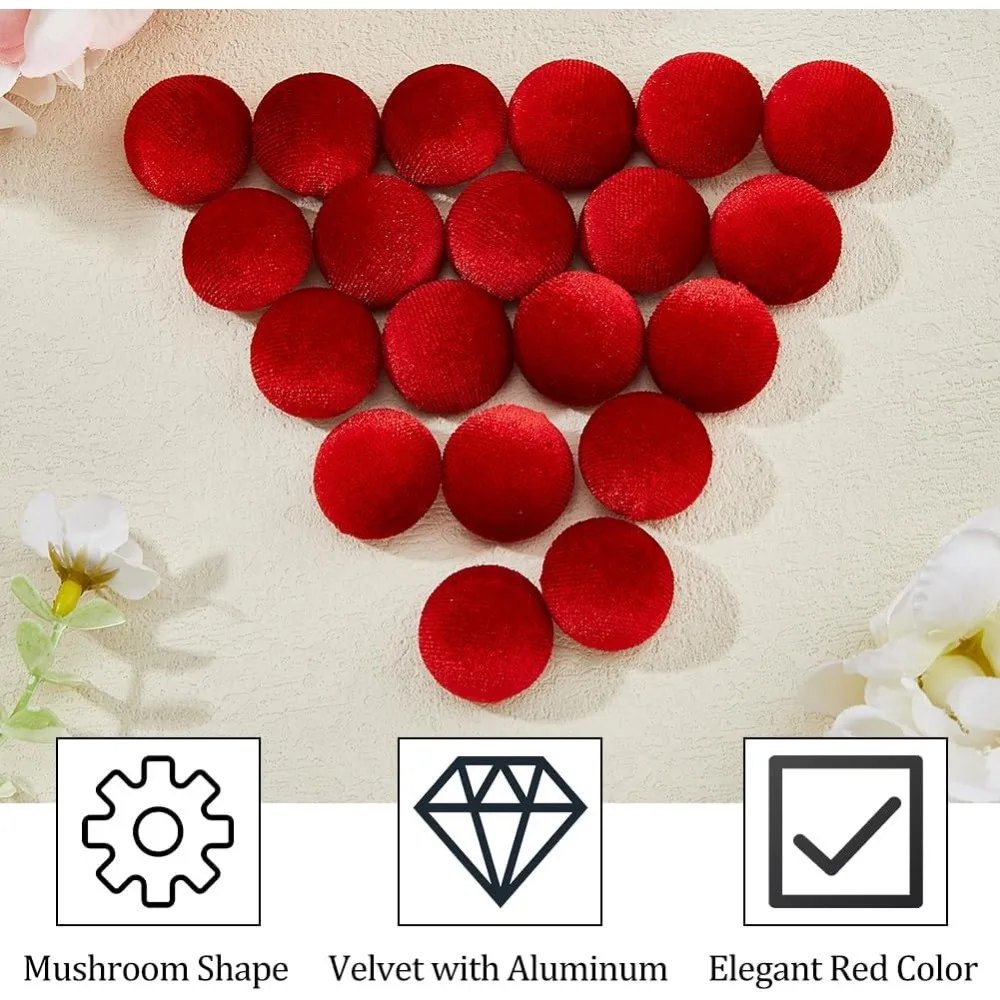 20PCS 0.78inch Red Fabric Cloth Covered Buttons Aluminum Shank Round Buttons Velvet Cloth Buttons Tufting Buttons Replacement