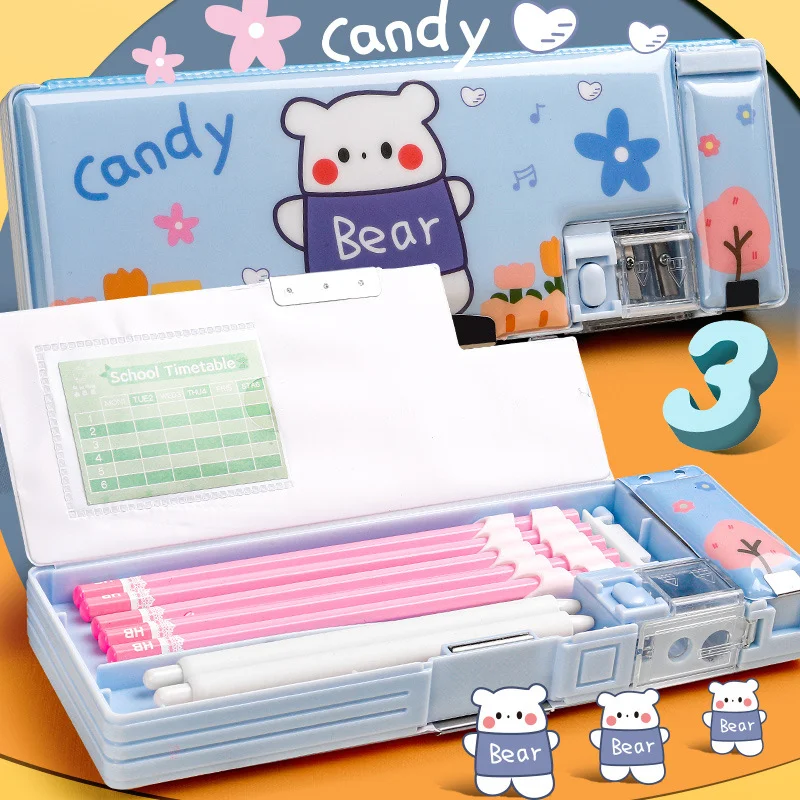 3Dcute pencil box School student stationery box bambini pencil storage box astuccio a tre strati di grande capacità