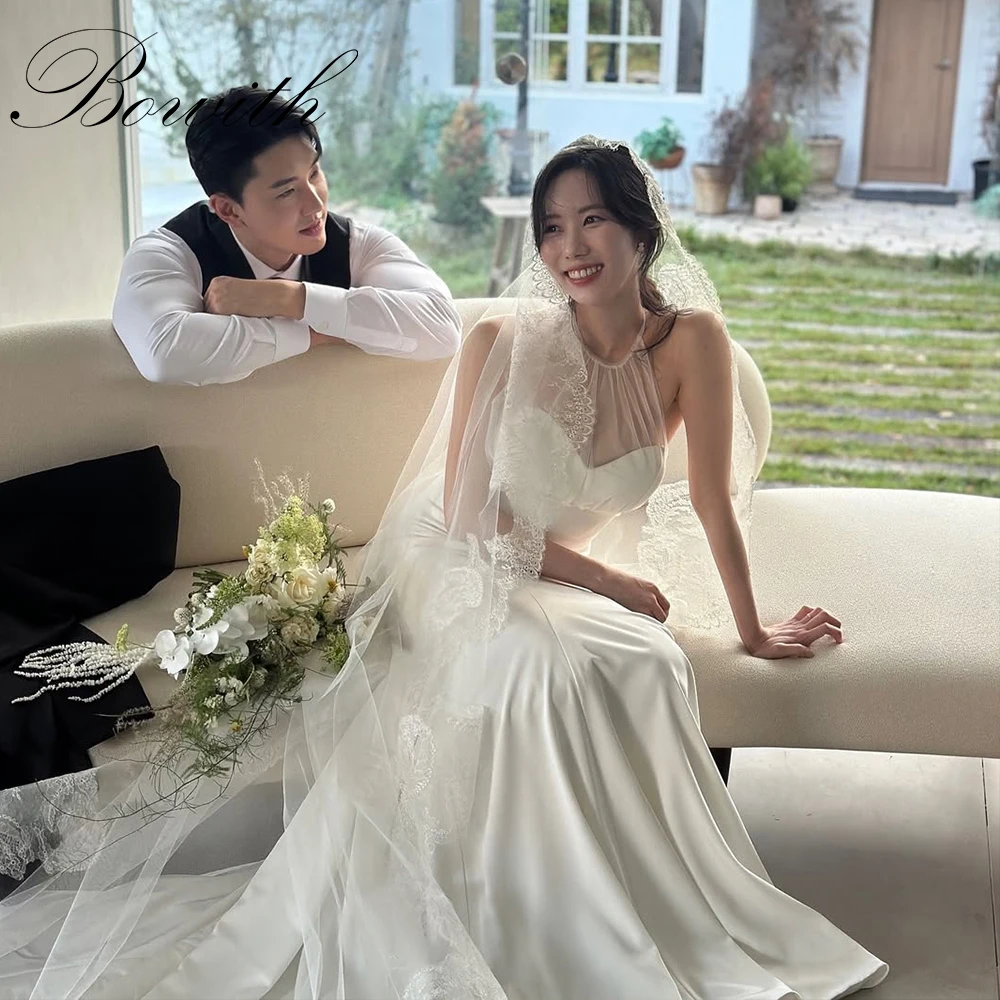 

Bowith O-Neck Sleeves Wedding Dresses Korea Photo Shoot Floor-Length Customized Bridal Gown Reception Dresses