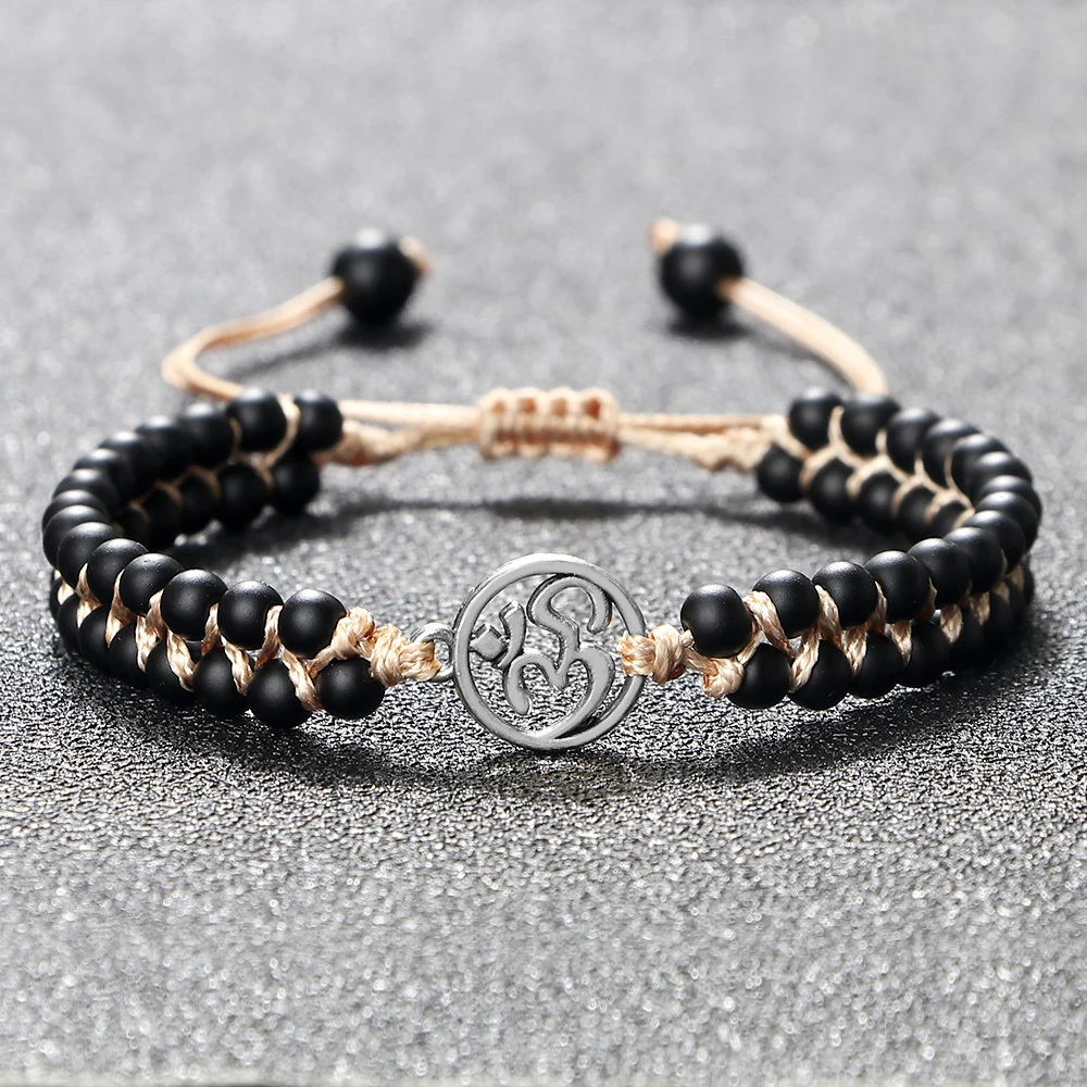 4mm Natural Stone Bracelet For Women Men Life Tree OM Pendant Beaded Bracelets&Bangles Charm Black Onyx Jewelry Yoga Prayer Gift