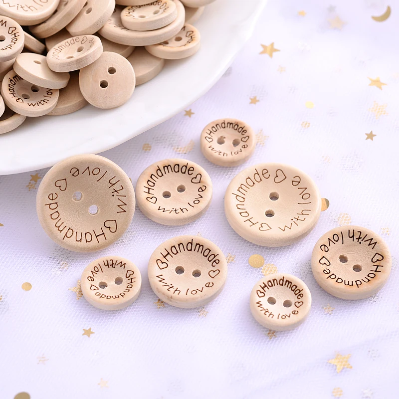 50pcs 2 Holes Natural Wooden Buttons for Clothes Decorative Button Diy Handmade 2 Eyelets Bottons Sewing Accessories3