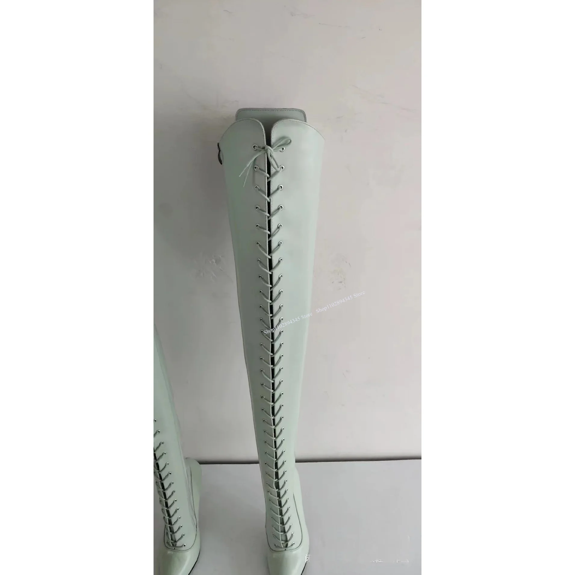 Botas de couro reais sobre o joelho para mulheres, sapatos de dedo apontado, salto alto fino, verde, sexy, moda legal, inverno, 2022