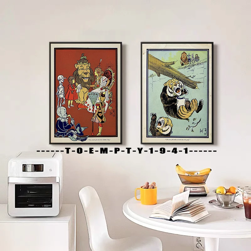 معالج أوز 1900 غطاء التوضيح المشارك قماش طباعة ريترو خمر كتاب التوضيح جدار ديكور غرفة الاطفال الجدار الديكور #2