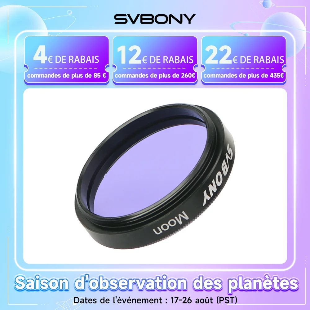 Svbony Filtre d'astronomie professionnel 1,25 ''Filtre MOON / UV-IR/CLS pour les opérations oculaires de télescope d'astronomie