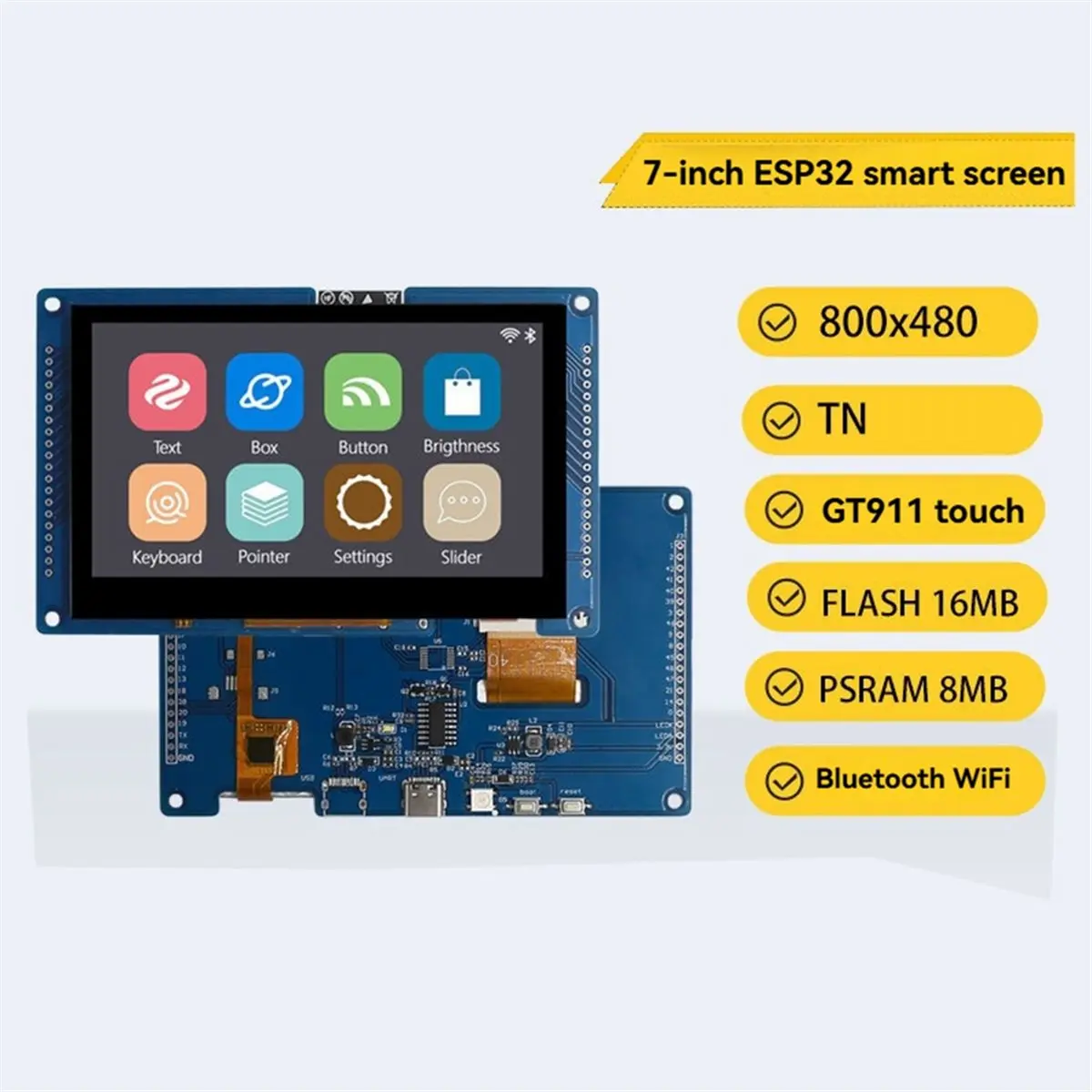 2026 NEW 7inch - Development Board with Touchscreen 800x480 LVGL WIFI&BLE HMI RGB LCD Smart Display Screen