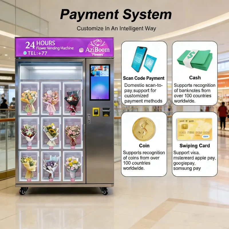 FL Customized China White Metal Flower Vending Machine with Compliance Multiple Payment Options 5-12pcs Capacity