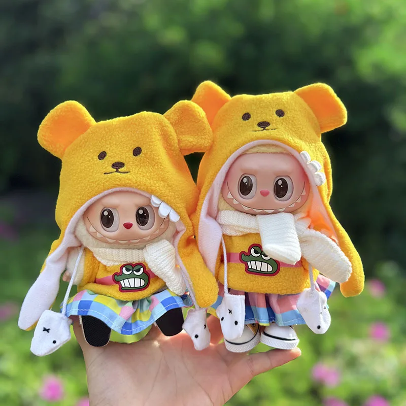 

For 15/17cm Plush Doll Angry Crocodile Little Bear Hat Set Clothes Cute Labubu V1 V2 Doll'S Sitting Party Diy Toys Accessories
