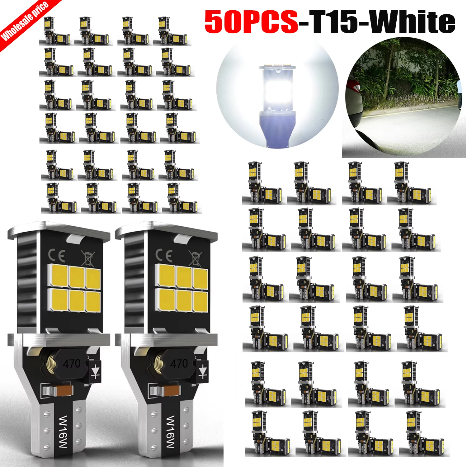 50PCS W16W T15 921 LED Third Brake Light No Error Code White For Seat Alhambra MK2 MK5 2017-2020 Compatible with Stock Housing