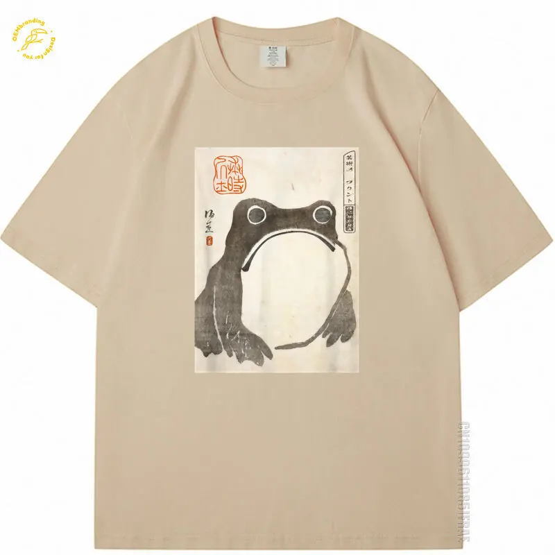 

Grumpy Frog Japanese Art Oversized T-Shirt Unisex Adults Men Black Overfit Short Sleeve High End Men's Clothing T Shirt Y2K