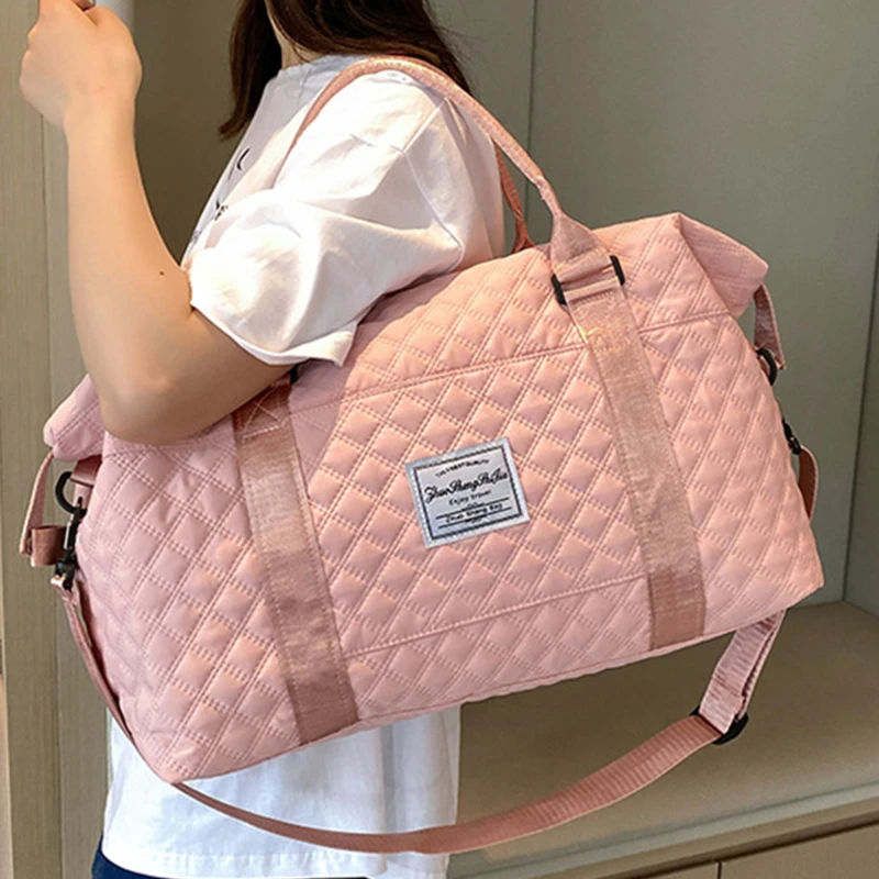 New Foldable Travel Bag Quilted Cotton Gym Yoga Bag Women Pink Duffel Bag For Women Wet Dry Separation Tote Bag Handbags Bolso