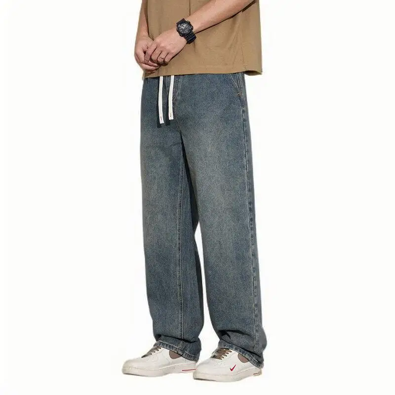 ZG New men's denim casual trousers spring and summer loose wide-leg versatile straight trousers trend