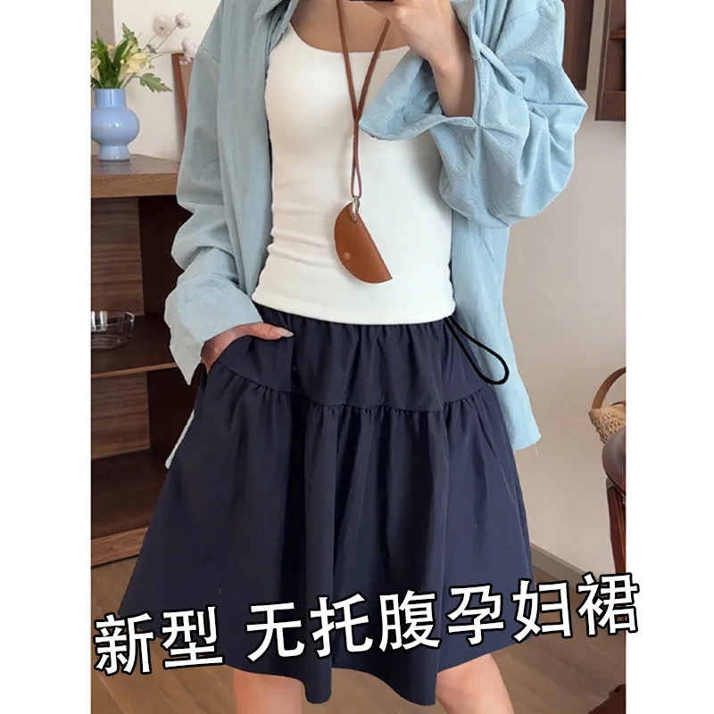 

2025 Japanese Style Maternity Skirt: Navy Blue Pleated A-Line Mini - School-Inspired Pregnancy Wear for Stylish Expecting Moms