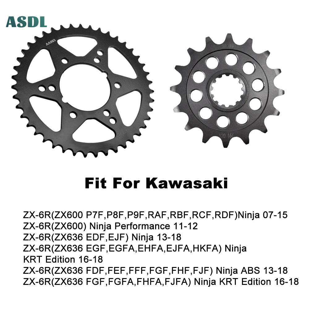 

520 43T 16T Motorcycle Front and Rear Sprockets for Kawasaki ZX-6R ZX600 07-15 ZX636 Ninja 13-18 ZX 636 Ninja KRT Edition ZX-6R