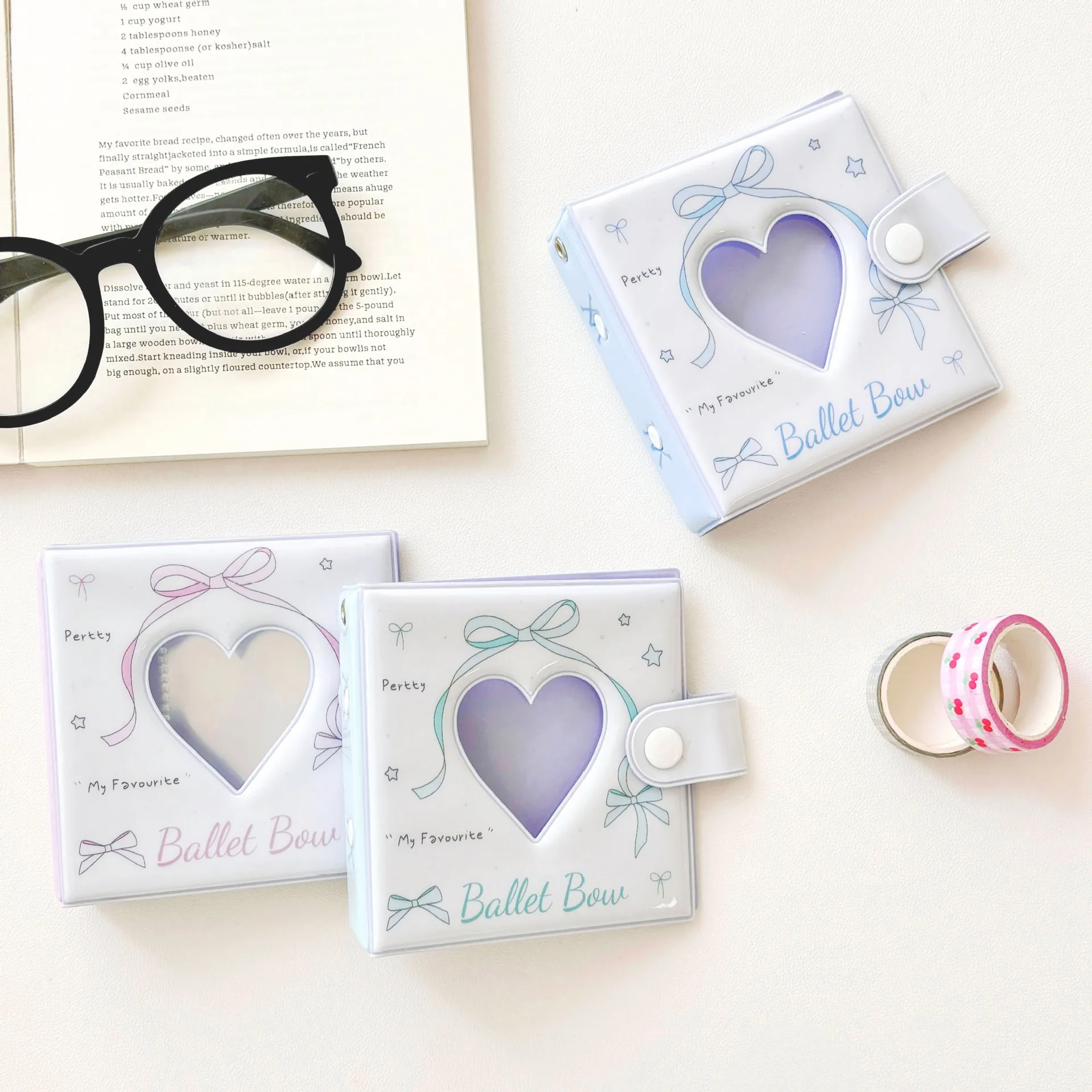 Ins Minimalist Ballet Bow Style Hole Loose Leaf Bag, Three Inch Small Card Book, Storage Book