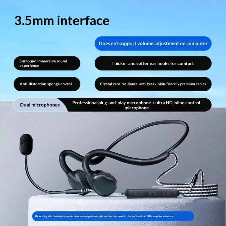 

2026Open Ear Wireless Wired headphones for desktop computers, wired office conference telephone headset with noise cancellation