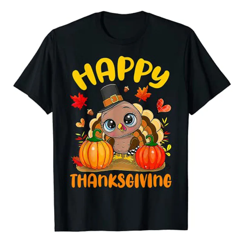 Happy Thanksgiving Shirts for Boys Girls Kids Pilgrim Turkey T-Shirt Novelty Gift Family Matching Holiday Outfit Graphic Tee Top