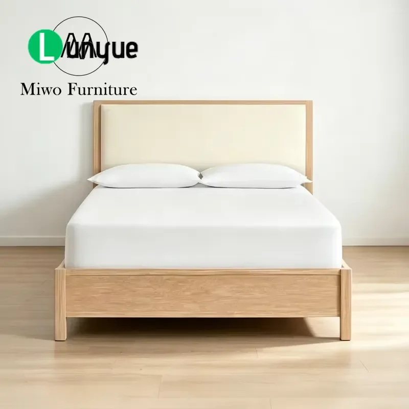 American Modern French Villa Style Wooden Bed Retro Upholstered Queen Size Double Platform Bed Frame for Bedroom Furniture