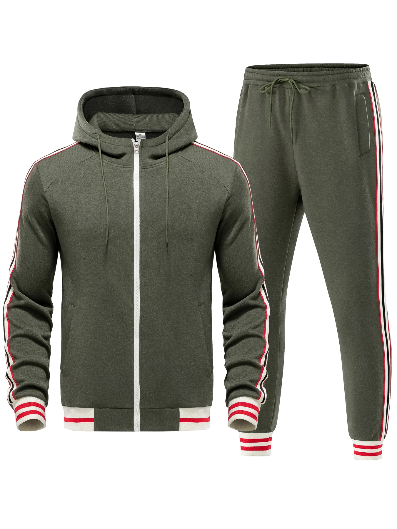 Men\'s Hoodie Jogging Tracksuit Set Long Sleeve Full-zip Sweatsuit Active Jackets and Pants 2 Piece Outfits