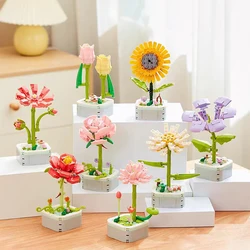 100+pcs building blocks flower succulent plant potted flower bouquet decoration small particle assembly educational toy