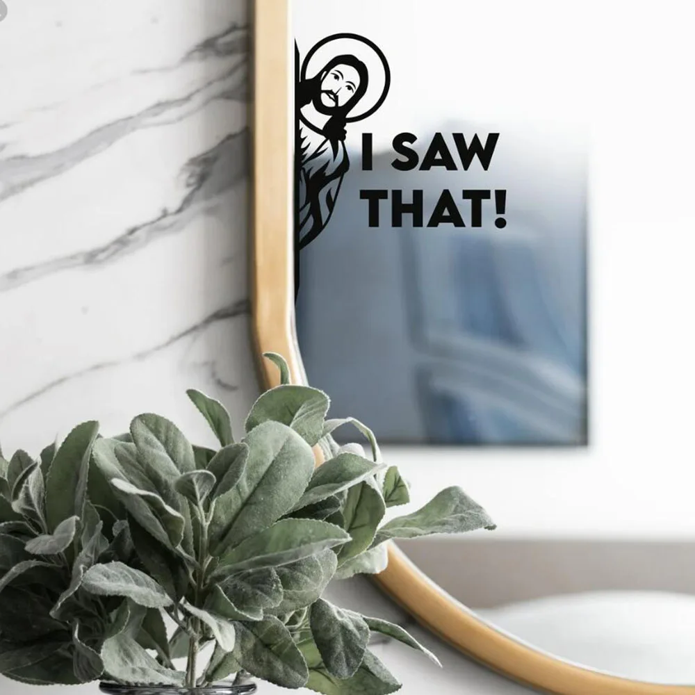 Funny I Saw That Jesus Door Mirror Sticker Decal Christian Bibile Verse Religion Vinyl Home Decor