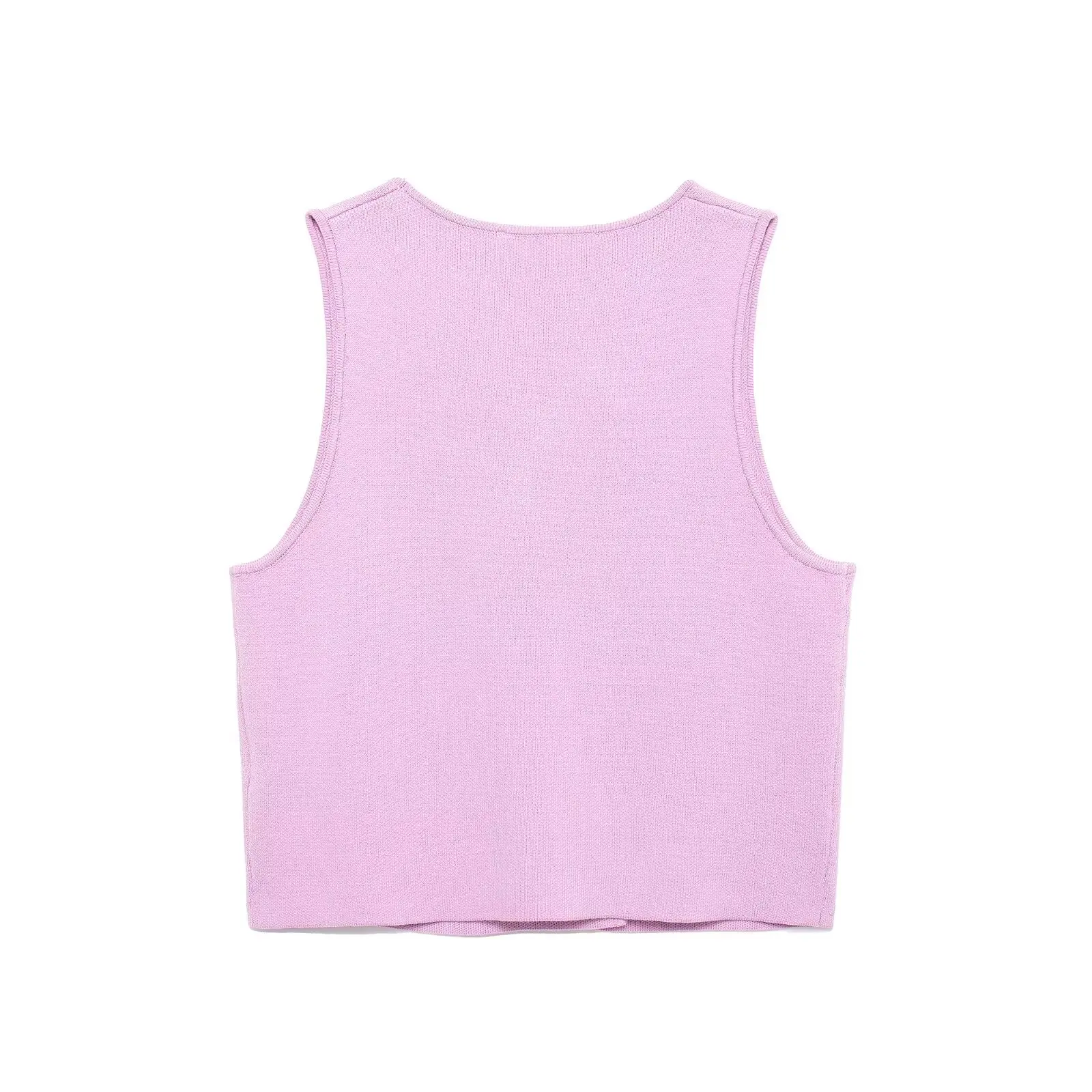 TRAF-Chaleco de moda para mujer, camiseta sin mangas Sexy tejida para primavera y verano, Tops femeninos con botones y cuello redondo estilo Highstreet 5536113