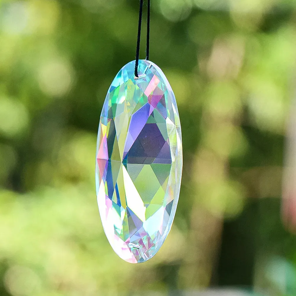9cm AB Colour Ellipse Crystal Pendant Diamond Comet Multi-faceted Rainbow Maker Sunlight Collector Garden Courtyard Decoration