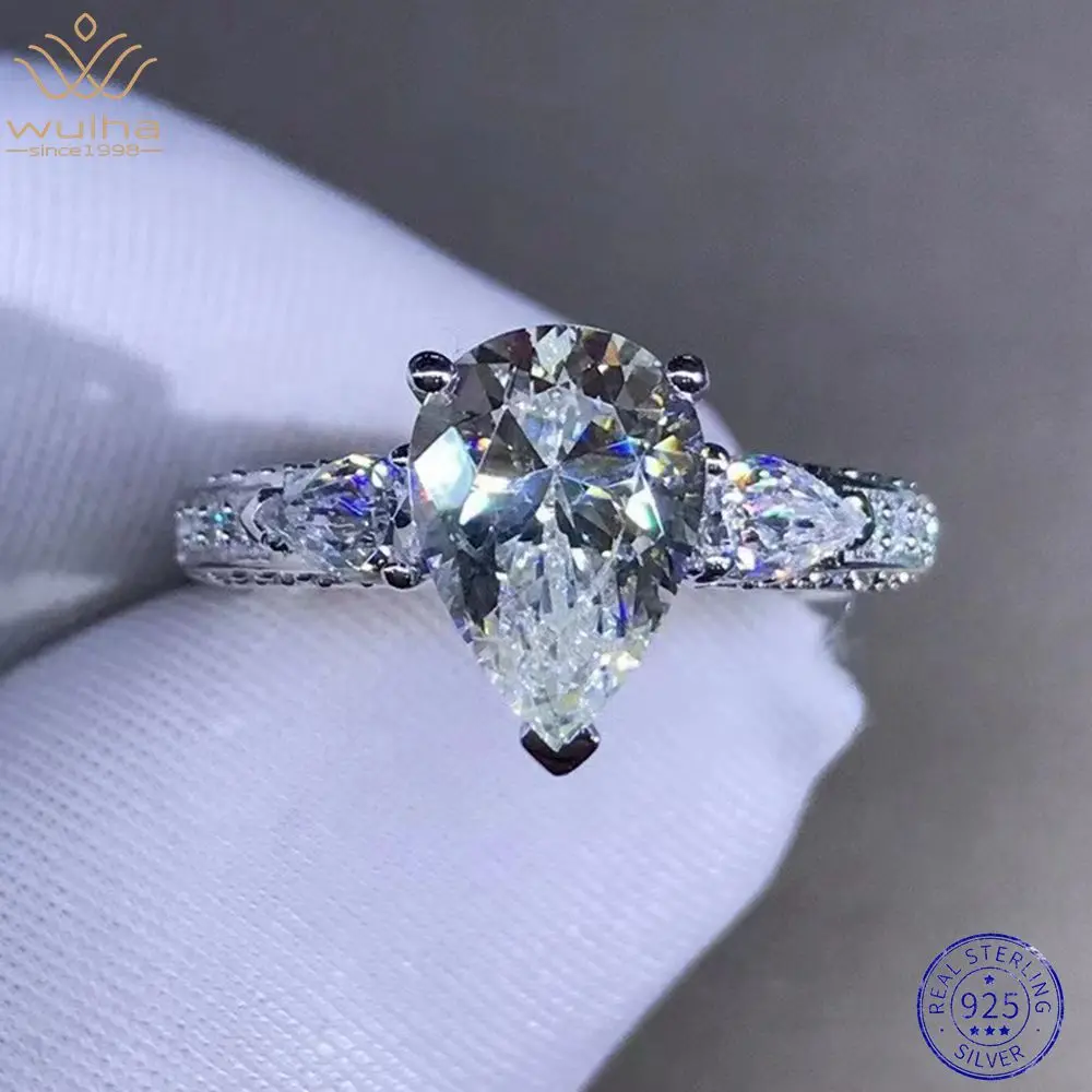 

WUIHA Real 925 Sterling Silver 3EX Water Drop 2CT VVS White Sapphire Synthetic D Moissanite Ring for Women Gift Drop Shipping